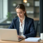 Femme professionnelle assise à son bureau moderne en office