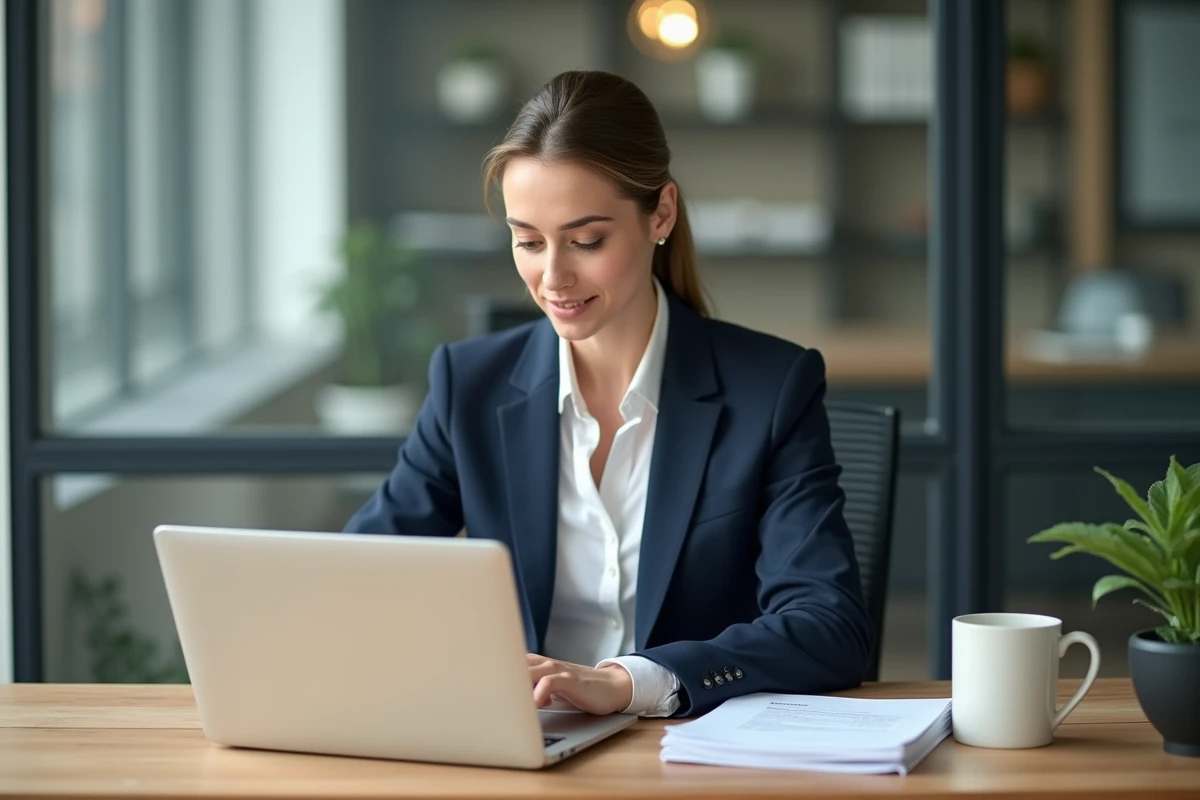 Femme professionnelle assise à son bureau moderne en office
