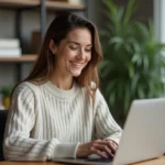 Femme concentrée travaillant sur son ordinateur à domicile