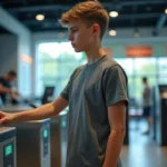 Adolescent scannant sa carte d'adhesion dans une salle de sport